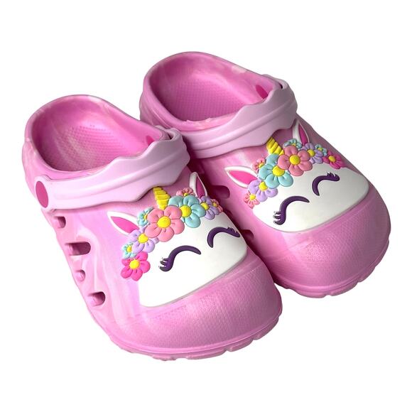 NEW Toddler Girls UNICORN CLOG SHOES Water Friendly Size 12 Pink Back Strap - Picture 1 of 6